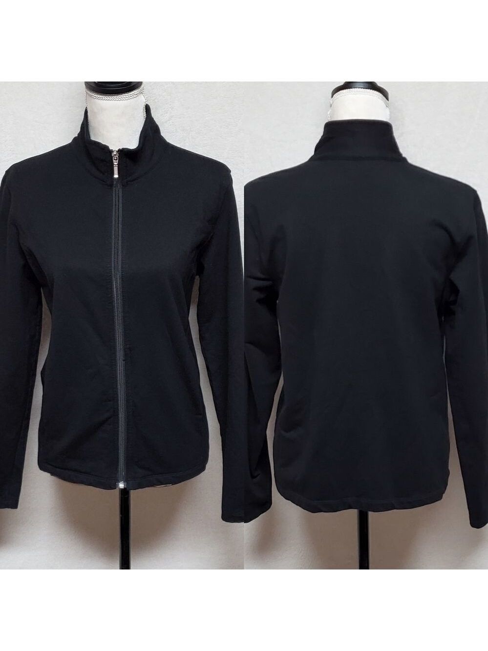 𝅺EDDIE Bauer Women's Black Mock Neck Stretchy Full Zip Sporty Jacket Medium